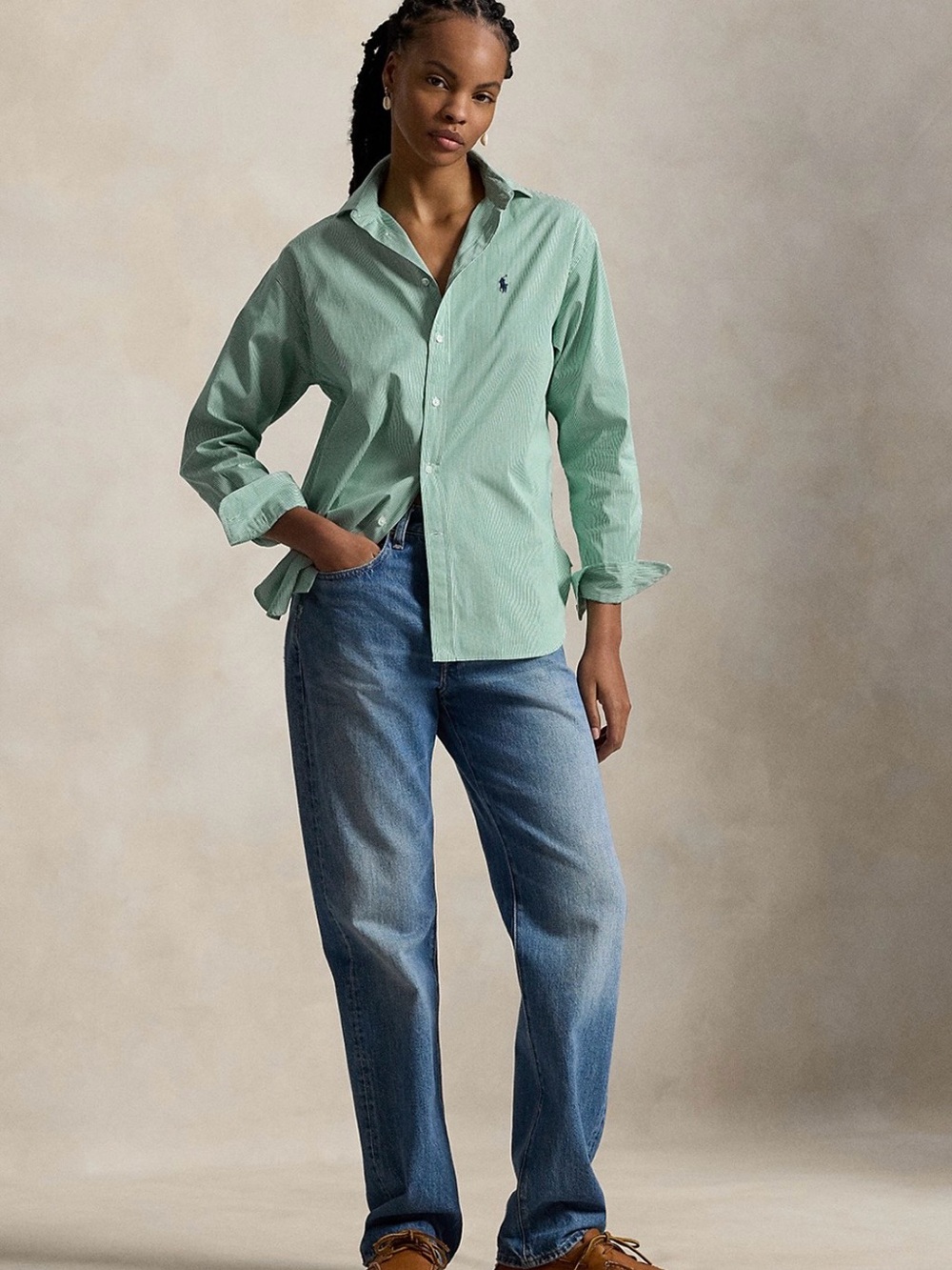 Ralph Lauren Green pin Stripe Relaxed Oxford button down 8